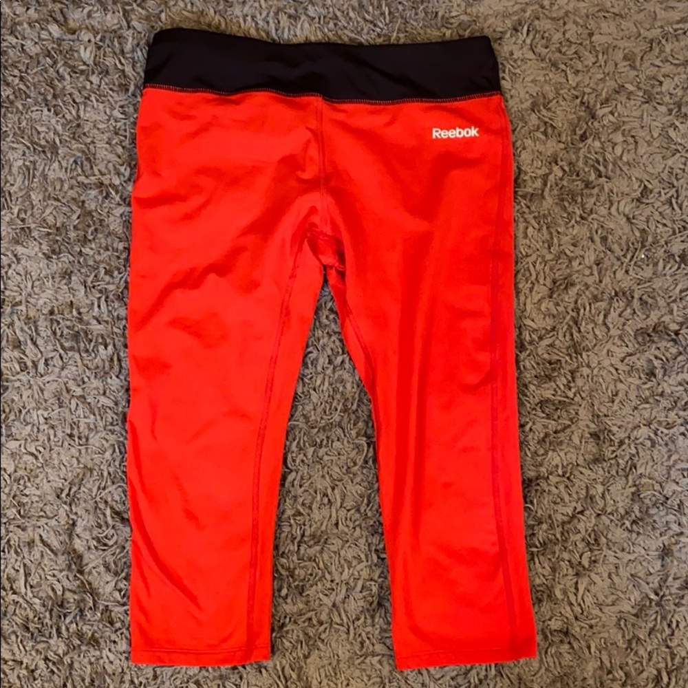 Reebok Felt Lined Capri Leggings, Red Large
